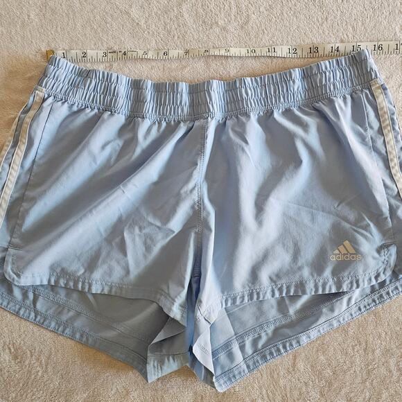 Adidas Women Climalite 3 Stripe Pull On Shorts Size Large Powder Blue Athletic - Picture 9 of 11